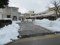 除雪された正門から前庭の状況