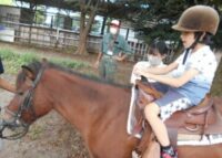乗馬体験をする児童